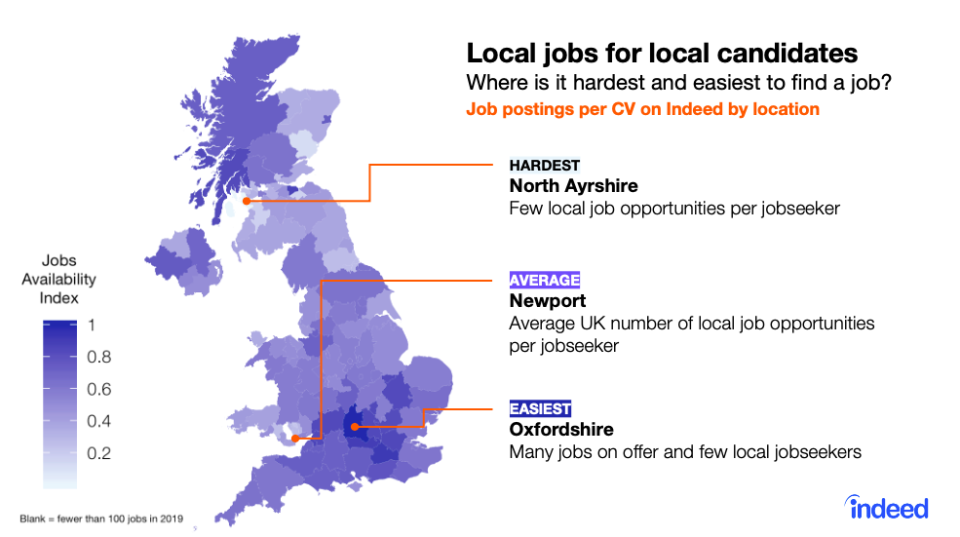 Easiest places to find a job in the UK