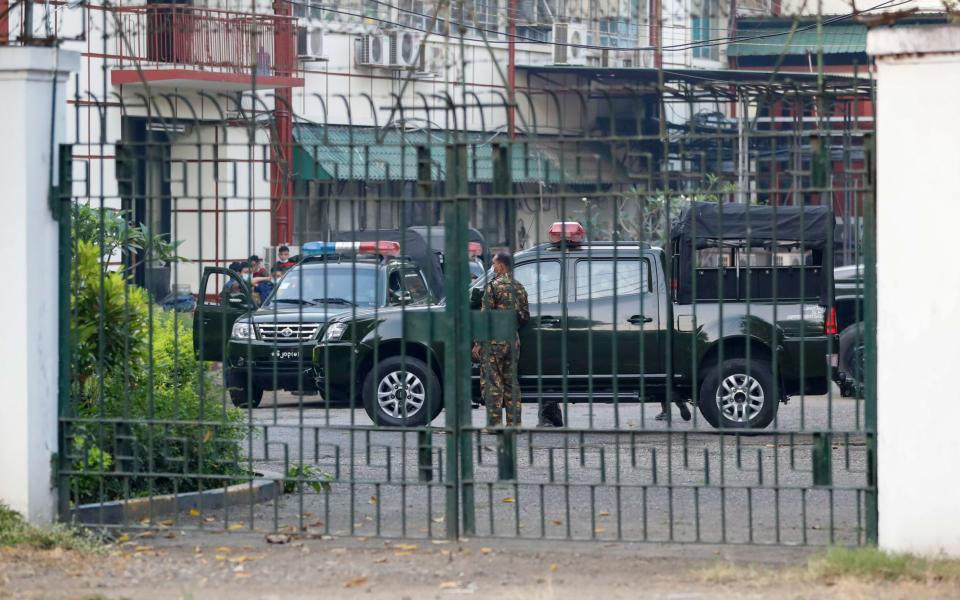 Military vehicles inside Myanmar's national television office in Yangon - LYNN BO BO/EPA-EFE/Shutterstock