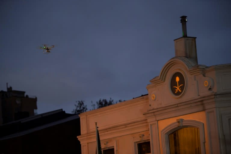 Turkish police fly a drone over the residence of Saudi Arabia's consul in Istanbul