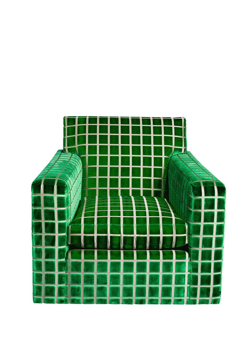 Donghia Berlin club chair upholstered in crosstown in emerald. 35" w. x 38" d. x 32" H.; to the trade. <a rel="nofollow noopener" href="http://www.donghia.com/" target="_blank" data-ylk="slk:Donghia.com;elm:context_link;itc:0;sec:content-canvas" class="link ">Donghia.com</a>