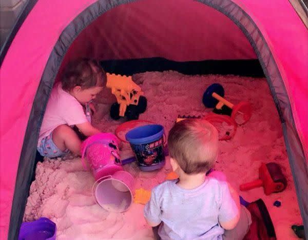 The mum turned an ordinary tent into a sandpit. Photo: Facebook