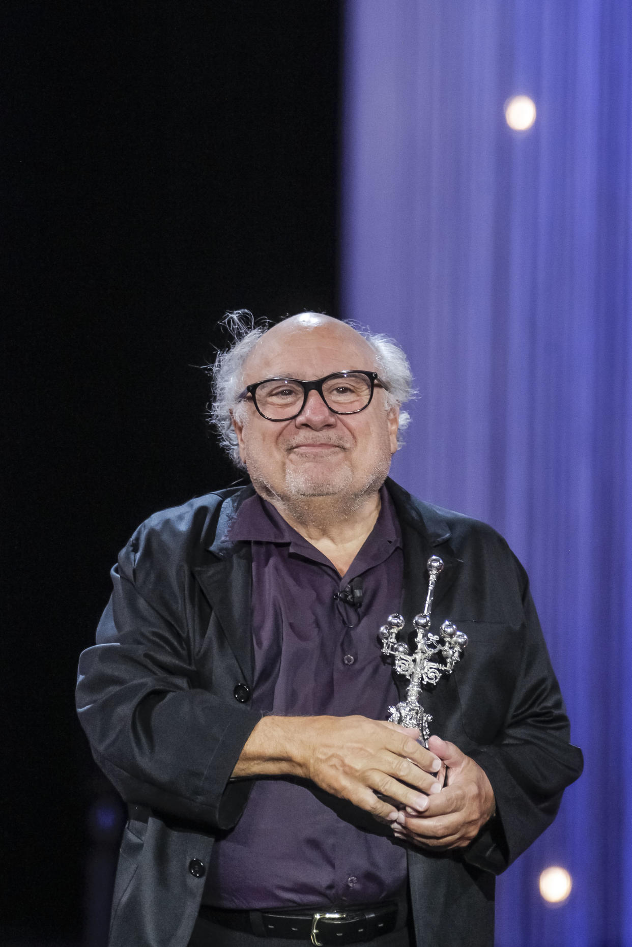 Danny DeVito receives the Donostia Award at Kursaal terrace in San Sebastian, Spain, on Sept. 22, 2018. (Photo: Jimmy Olsen/MediaPunch)