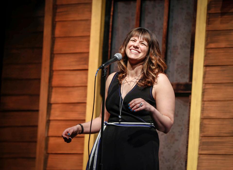 Dani Ausen of Des Moines shares her story about the moment she realized that she was bisexual during Des Moines Storyteller's project at the Des Moines Playhouse on Tuesday, Feb. 6, 2018.