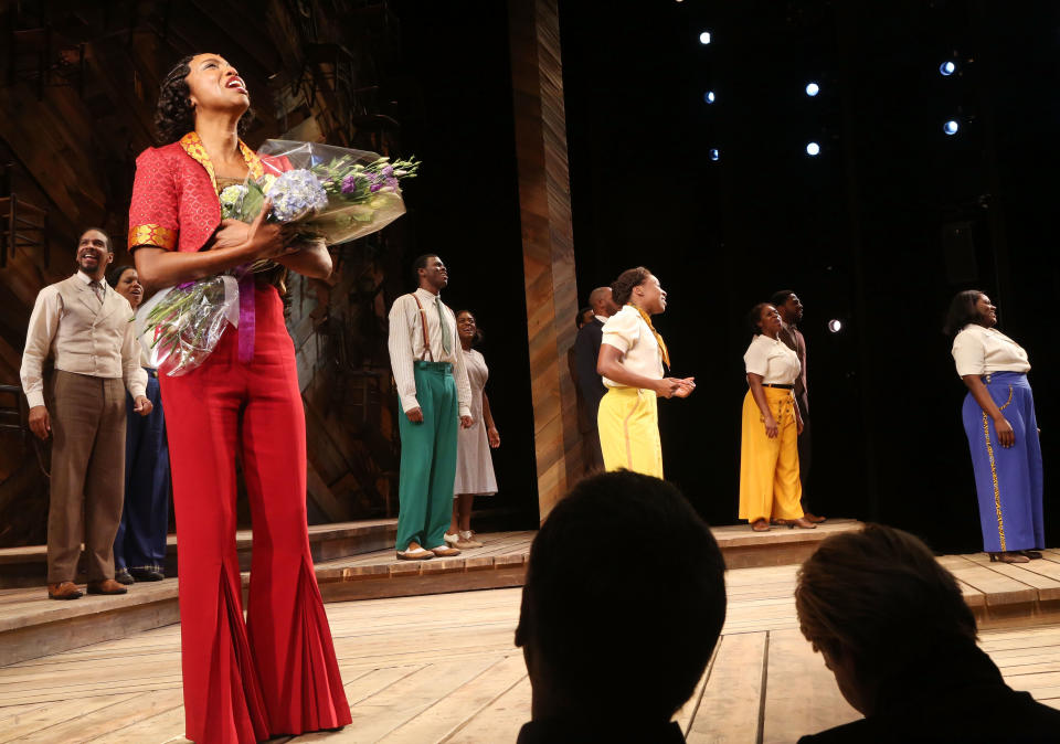 Heather Headley, Cynthia Erivo, Danielle Brooks and cast take the curtain call at "The Color Purple" on Broadway. (Photo: Bruce Glikas via Getty Images)