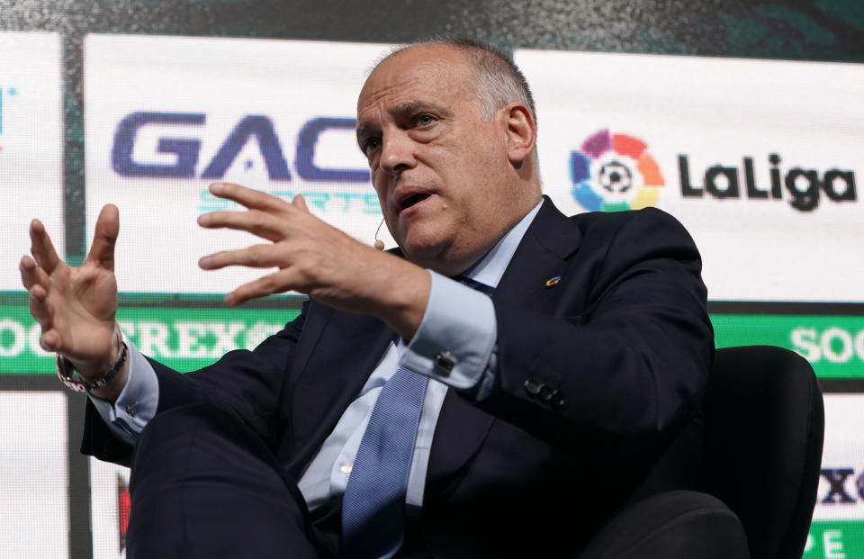 La Liga president Javier Tebas, who has participated in anti-independence rallies in Catalonia, wanted this weekend's El Clasico moved, not postponed. (Getty)