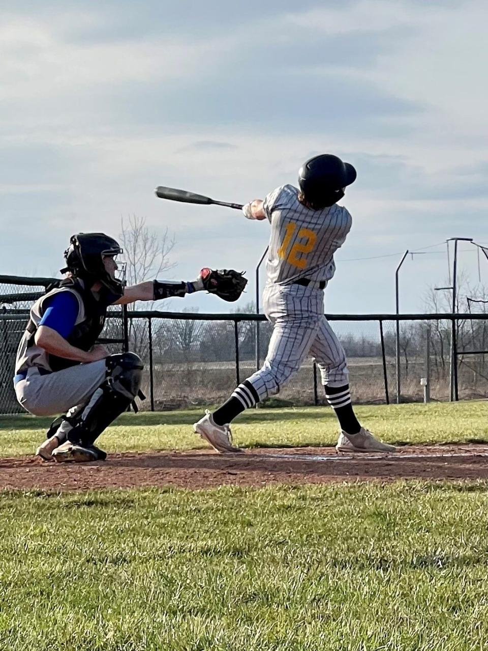 River Valley's Hayden Kanagy takes an at-bat during a Mid Ohio Athletic Conference home baseball game with Ontario earlier this season.