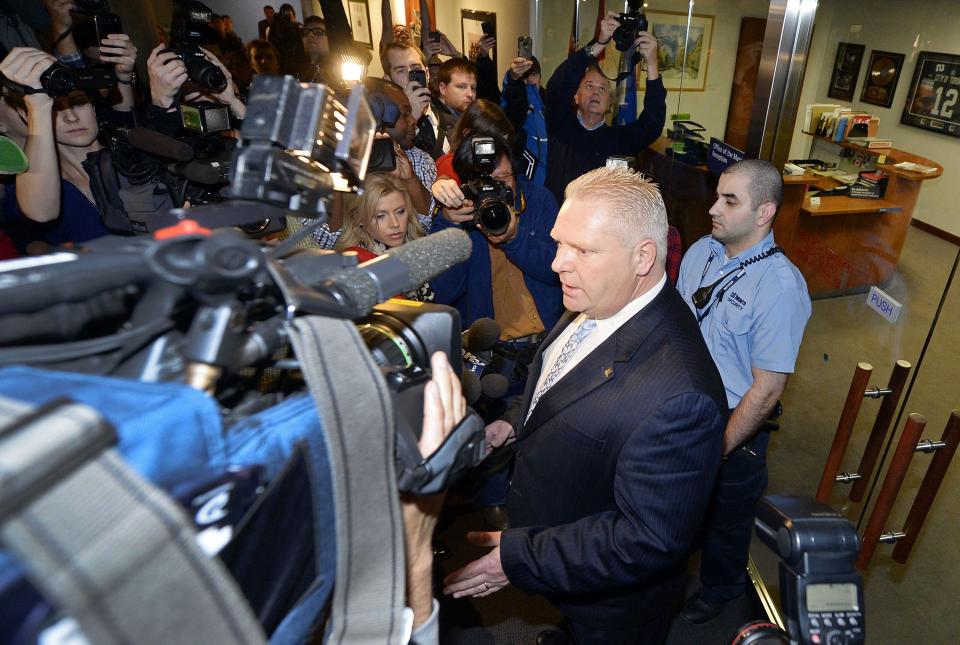 City councillor Doug Ford, brother of Toronto Mayor Rob Ford, speaks to the media after a special council meeting at City Hall in Toronto