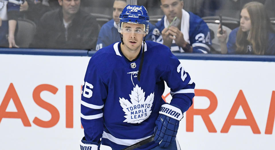 TORONTO, ON - OCTOBER 29: Toronto Maple Leafs Center Nick Shore (26) in warmups prior to the regular season NHL game between the Washington Capitals and Toronto Maple Leafs on October 29, 2019 at Scotiabank Arena (Photo by Gerry Angus/Icon Sportswire via Getty Images)