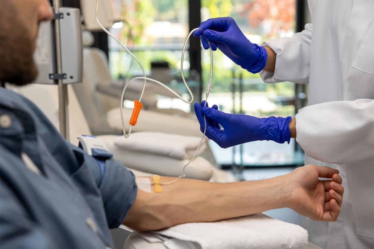 Man getting drip IV chemotherapy Getty Images/Zinkevych