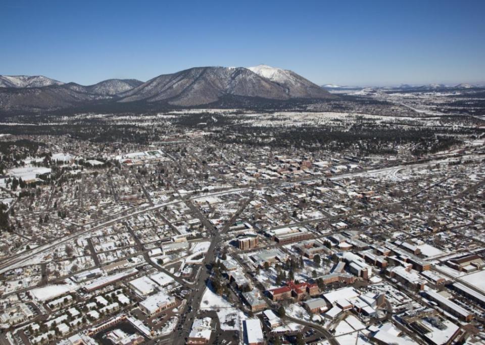 Snowy skyline of Flagstaff in December.