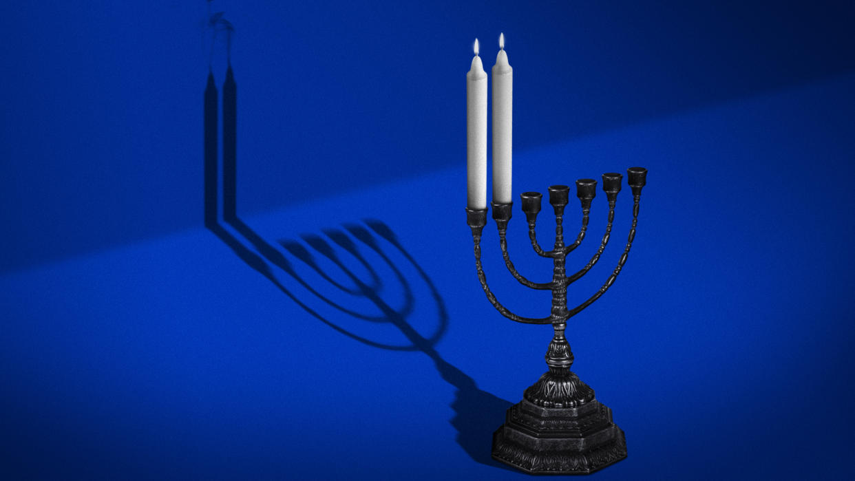  Menorah with two candles. 