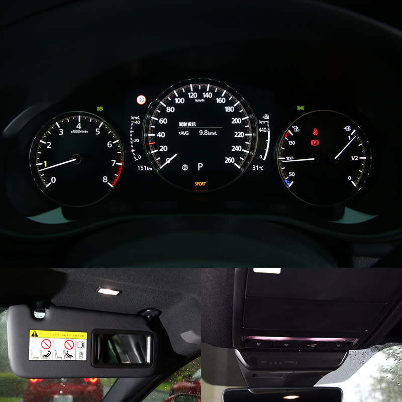 Mazda原廠表示在Mazda3就連燈光與背光的設置也有所講究，他們認為白光對於被照射之物體原來顏色最不會失真，同時也具較好的辨識性，因此車內皆以白色燈光為照明主軸，並利用不同角度、亮度來製造最好的辨識性與照明性，同時還兼具不易被車外窺探的影密性，就連這麼小的細節都經仔細設計。