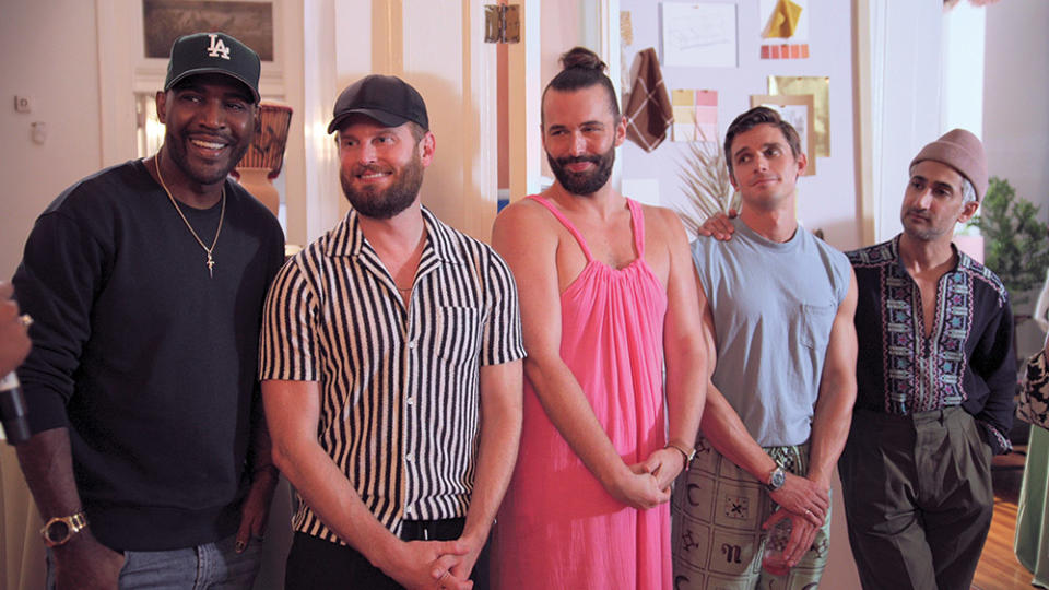 From left: Brown shares hosting duties with Bobby Berk, Jonathan Van Ness, Antoni Porowski and Tan France