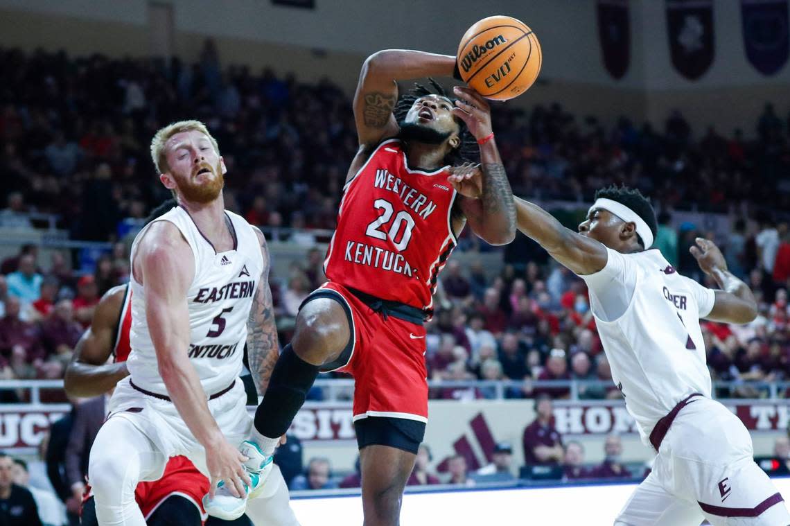 Former Collins High School star Dayvion McKnight (20) has been Western Kentucky’s best player in 2022-23, averaging 17.3 points, 5.2 rebounds and 4.1 assists a game.