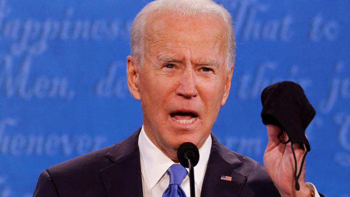 Joe Biden speaks during the final 2020 U.S. presidential campaign debate in the Curb Event Center at Belmont University in Nashville, Tennessee, U.S., October 22, 2020. (Jonathan Ernst/Reuters)