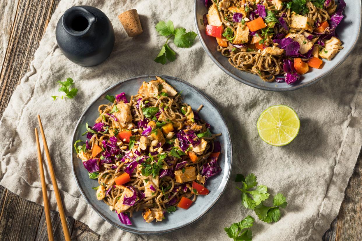 Homemade Spicy Chicken Soba Noodle Salad with Peanut Sauce