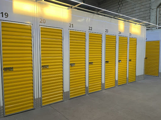 Row of yellow indoor storage units