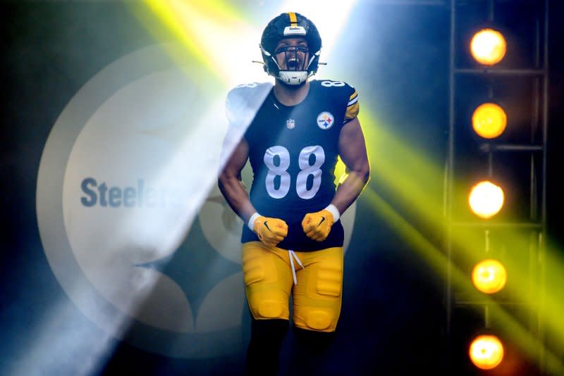 Pittsburgh Steelers tight end Pat Freiermuth is among my Top 10 fantasy football plays. File Photo by Archie Carpenter/UPI