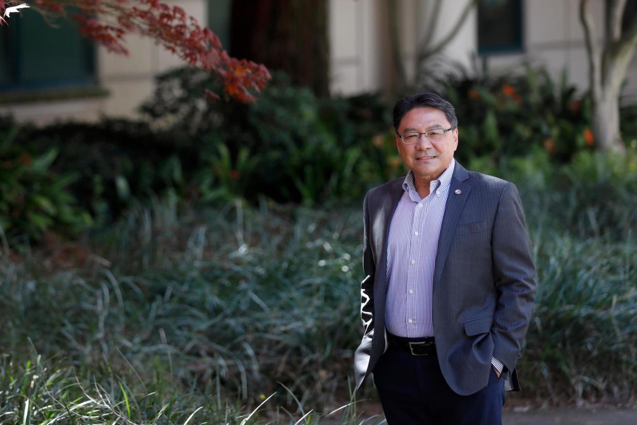 <span>Ming-Tung “Mike” Lee poses on campus in Rohnert Park, California, on 10 April 2023.</span><span>Photograph: Beth Schlanker/The Press Democrat via AP</span>