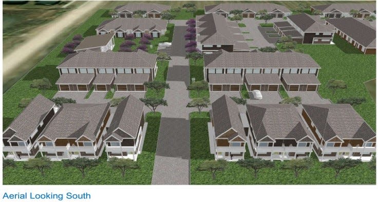 A rendering shows the original vision for an affordable housing project in northwest Waukee. Some of the townhomes to have been built by Northpointe Development are to instead be built by Greater Des Moines Habitat for Humanity, per a new plan the city is pursuing.