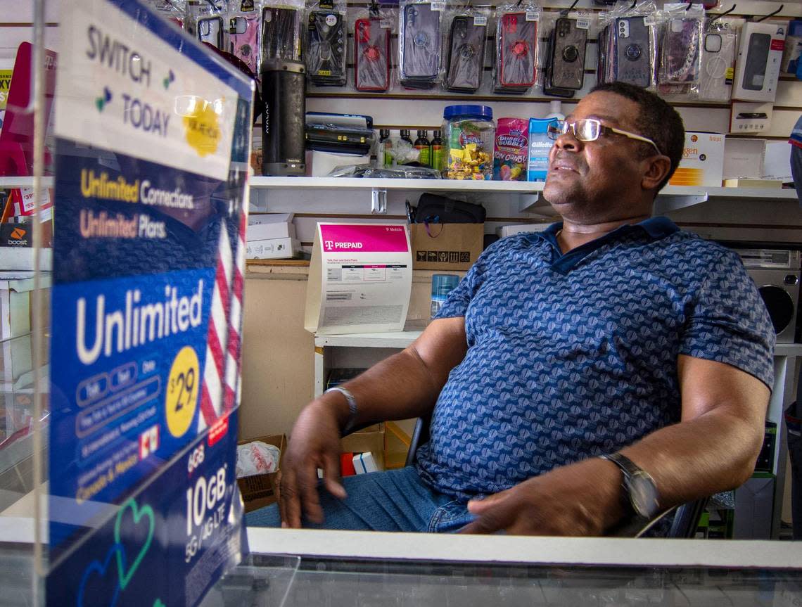 Frantz Fabien inside his shop, Fabien’s Top Master, in Miami’s Little Haiti.