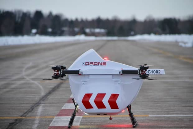 The Sparrow drone that will be used by Drone Delivery Canada to fly packages from Edmonton International Airport to Nisku, Alta.  (Submitted by Drone Delivery Canada - image credit)