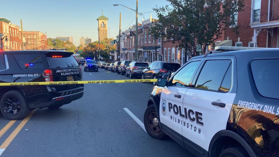 Wilmington Police block traffic on 4th Street as they investigate a shooting that occurred on the 300 block of N. Harrison