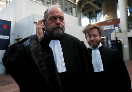 French lawyer Eric Dupond-Moretti arrives for Jean-Luc Melenchon's trial at the courthouse in Bobigny near Paris