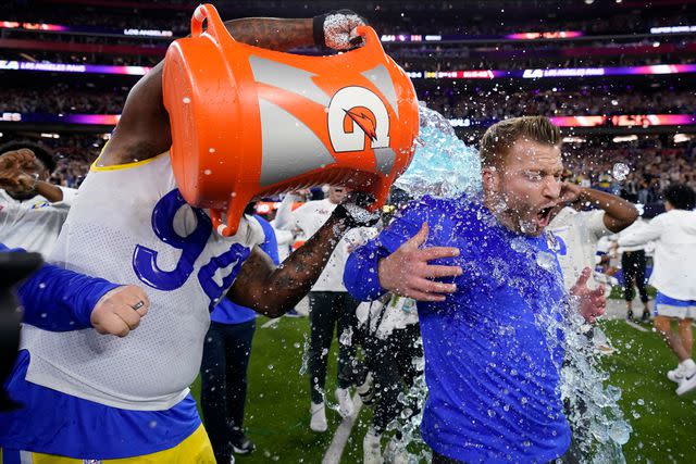 <p>AP Photo/Marcio Jose Sanchez</p> 2022 Super Bowl Gatorade color