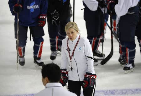 Ice Hockey – Pyeongchang 2018 Winter Olympics – Women's Training - Kwandong Hockey Centre, Gangneung, South Korea – February 9, 2018 - Korea head coach Sarah Murray. REUTERS/Brian Snyder