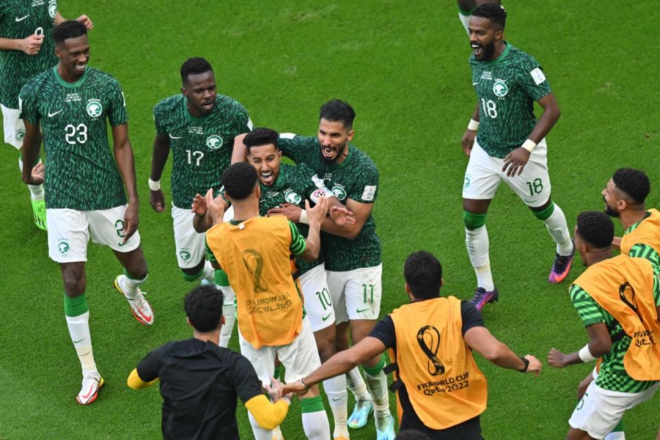 Saudi Arabia’s Salem Al-Dawsari celebrates (AFP via Getty Images)