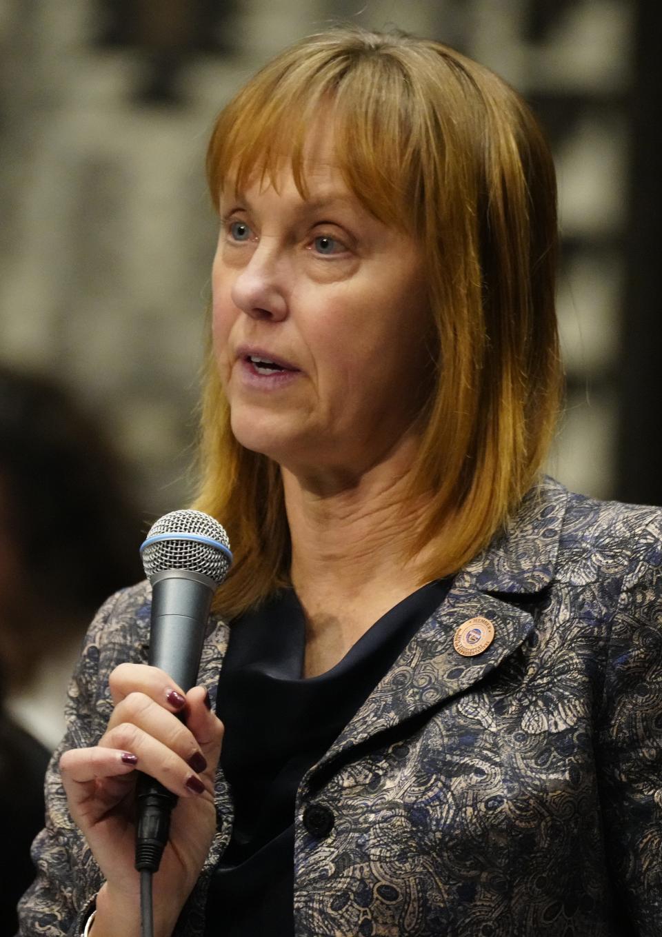 Rep. Selina Bliss speaks inside the Arizona House of Representatives chambers at the Arizona state Capitol in Phoenix on March 21, 2023.