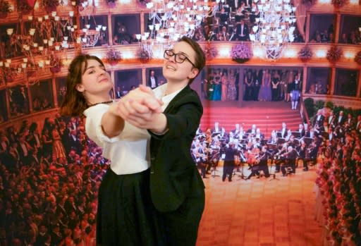 Sophie Grau (R) and her dance partner Iris Klopfer will make history at the Opera Ball