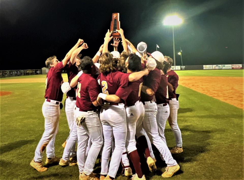 The Northview Chiefs celebrate their District 1-1A championship victory over Jay on May 6, 2022.