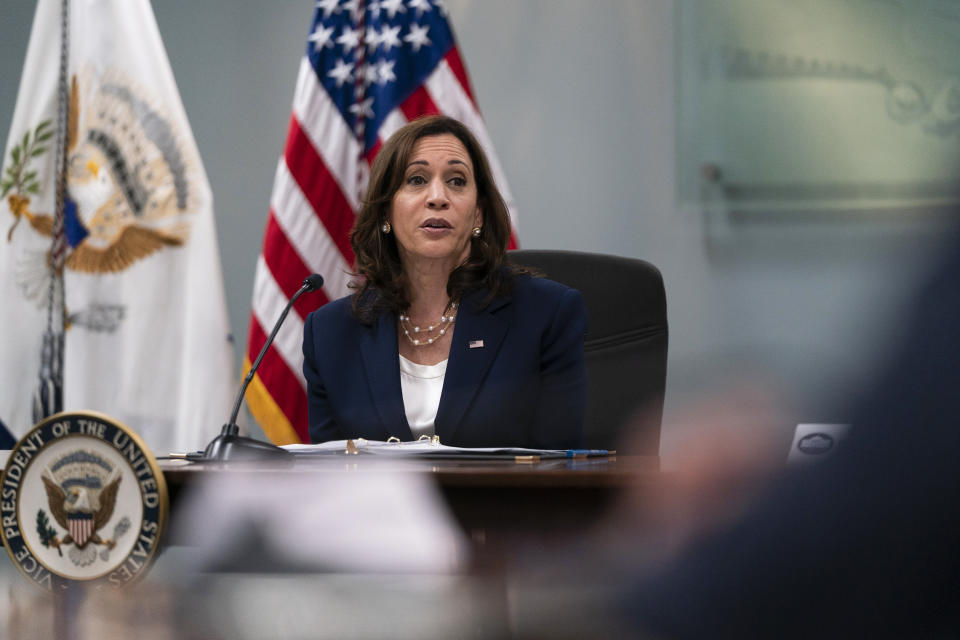 Vice President Kamala Harris speaks during a roundtable discussion with faith leaders in Los Angeles, Monday, June 6, 2022. Harris discussed challenges, including women's reproductive rights and the rise of hate. (AP Photo/Jae C. Hong)