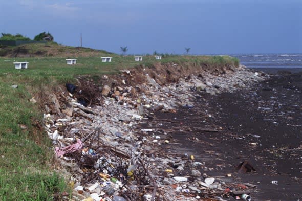 environmental concerns, color, vertical, landscape, outside, exterior, day, sunny, center, environment, trash, beach, garbage,