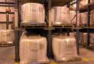 FILE PHOTO: Packages containing lithium carbonate are stored at a lithium processing plant at a salt flat of Cauchari Olaroz, near Susques