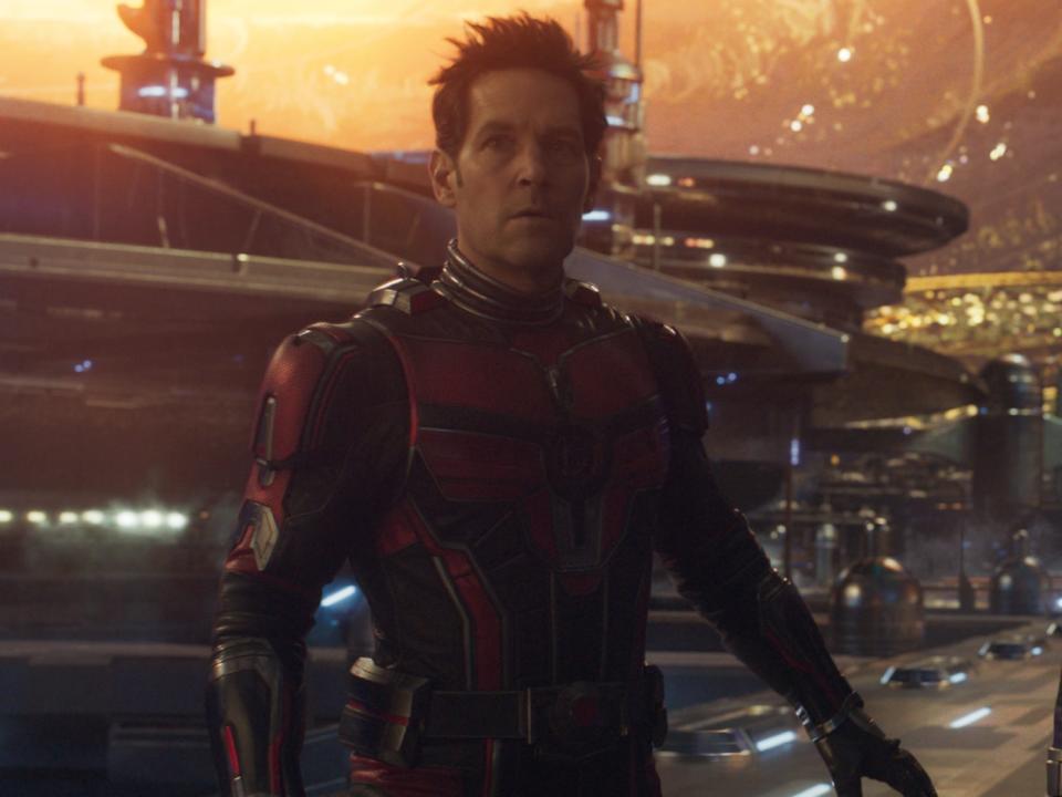 Paul Rudd as Scott Lang/Ant-Man, Kathryn Newton as Cassie Lang, and Evangeline Lilly as Hope Van Dyne/Wasp in "Ant-Man and the Wasp: Quantumania."