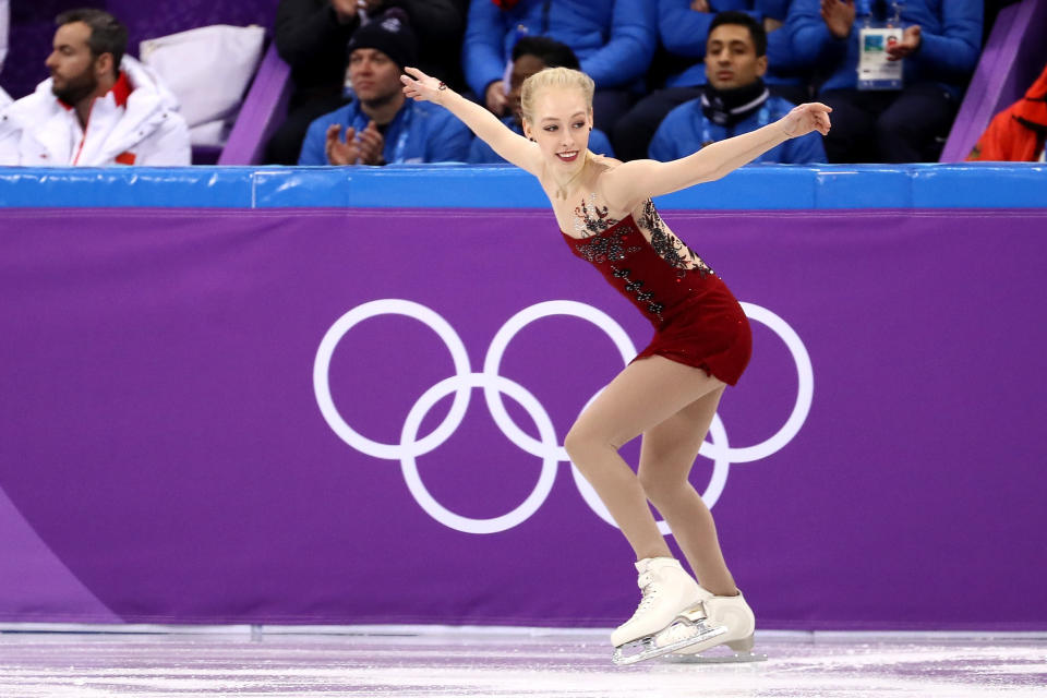 Bradie Tennell of the United States competes in the Figure Skating Team Event ? Ladies? Short Program on day two of the PyeongChang 2018 Winter Olympic Games at Gangneung Ice Arena on February 11, 2018 in Gangneung, South Korea.