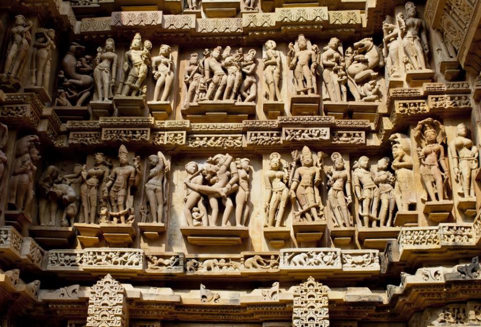 The famous erotic figures of Khajuraho's temples depict heavenly beauties making love in different Kamasutra positions.