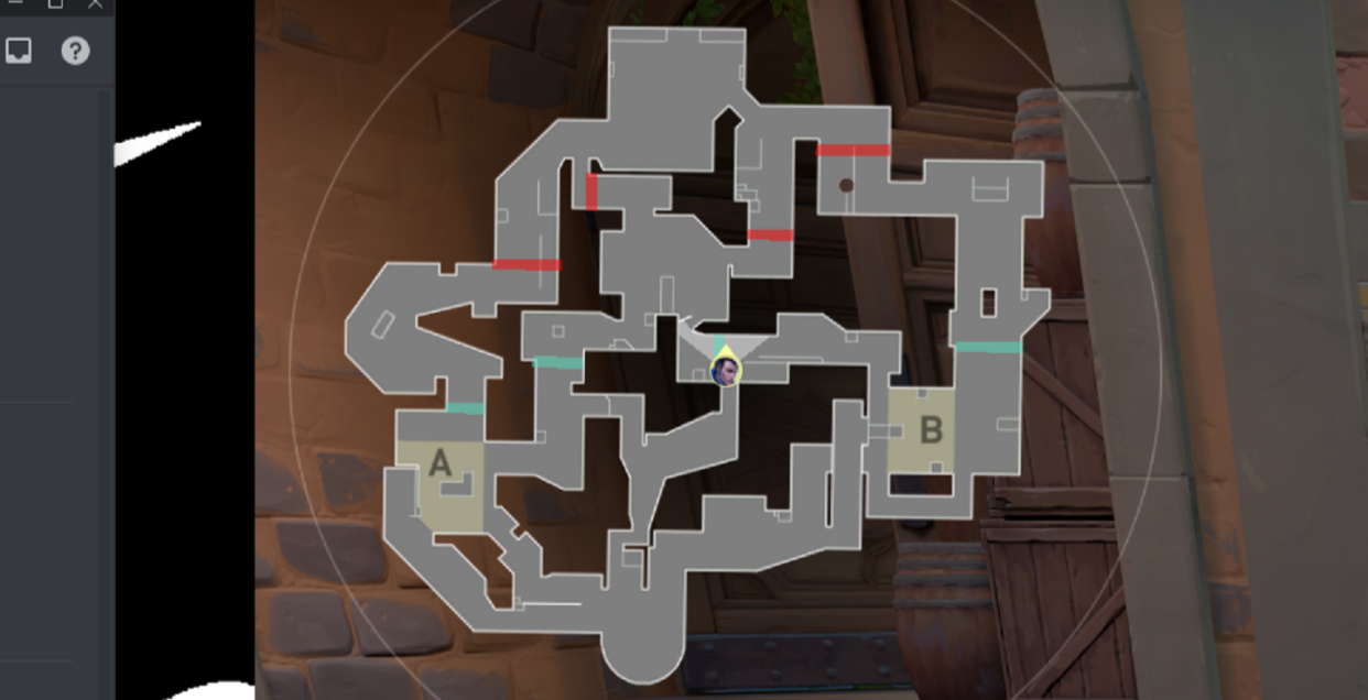 A picture of the map layout of Pearl, from VALORANT that contains the A and B site. (Screenshot: Riot Games)