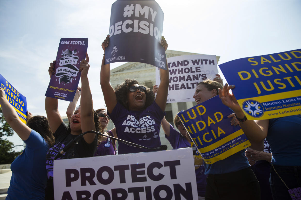 Abortion-rights activists celebrate a ruling striking down a Texas law restricting abortion access during a rally at the Supreme Court in June 2016. Planned Parenthood announced its new strategy this week following the confirmation of Brett Kavanaugh. (Photo: Evan Vucci/AP)