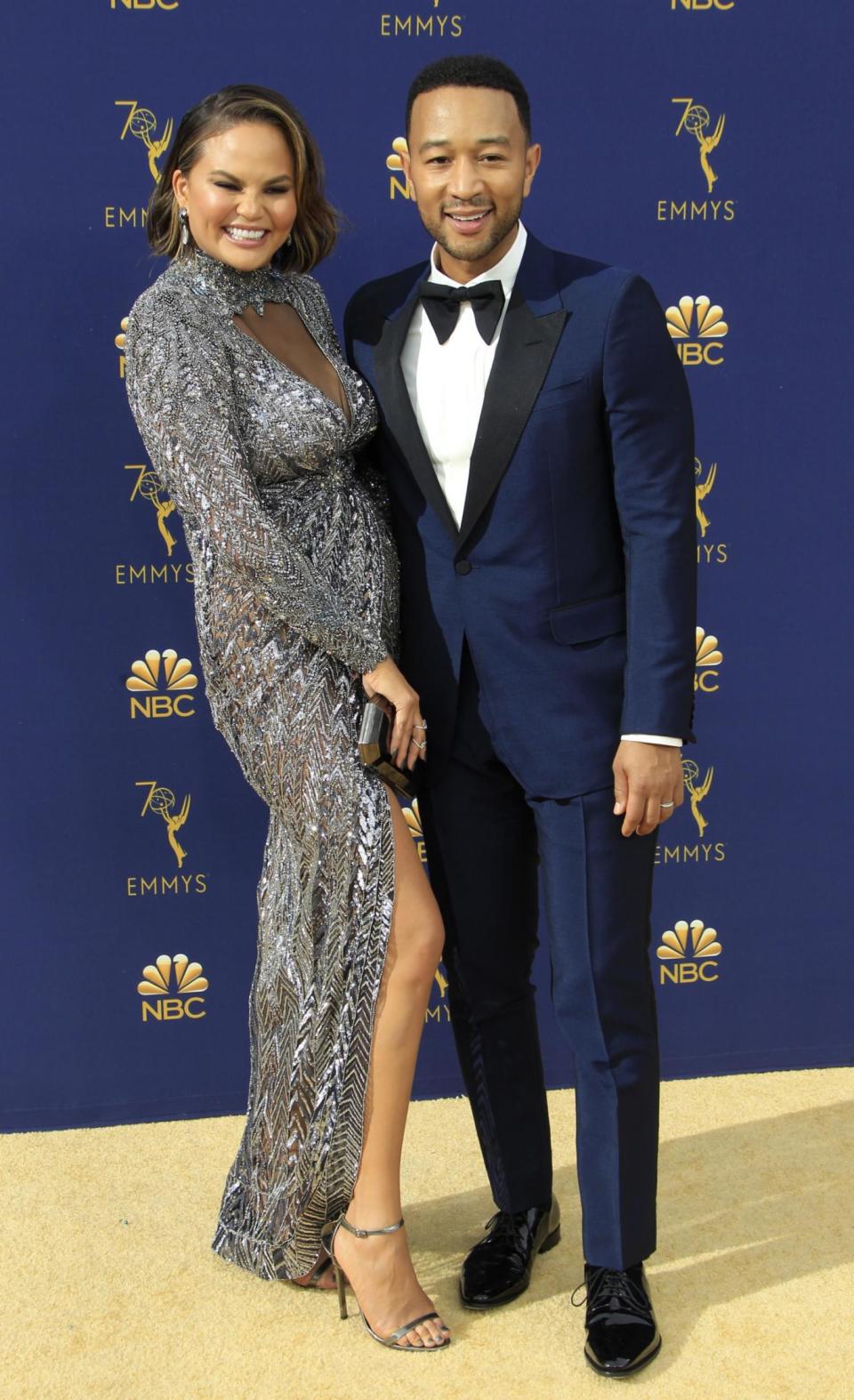 Stunning: Chrissy Teigen and John Legend on the red carpet (EPA)