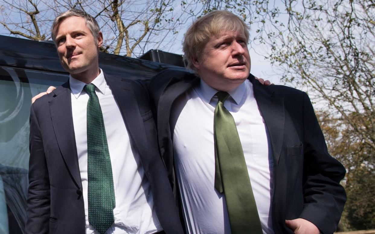 Boris Johnson putting his arm around Zac Goldsmith - Stefan Rousseau/PA
