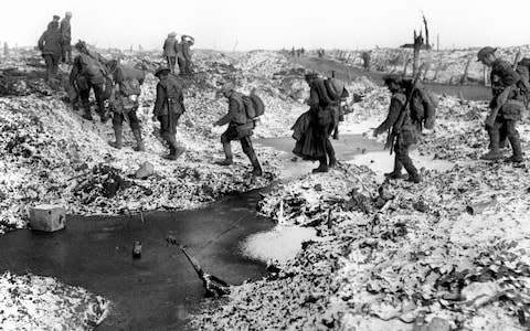 British soldiers along the River Somme in late 1916. - Credit: PA