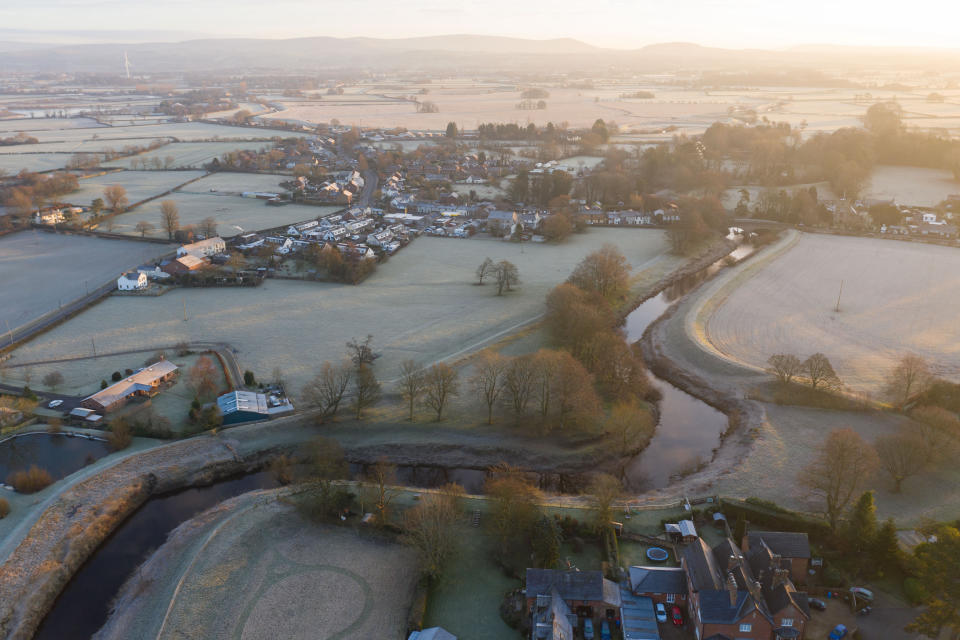 The sun rises over the River Wyre as the search continues for missing Nicola Bulley in St Michaelâ€™s on Wyre, Lancashire. February 06 2023. 