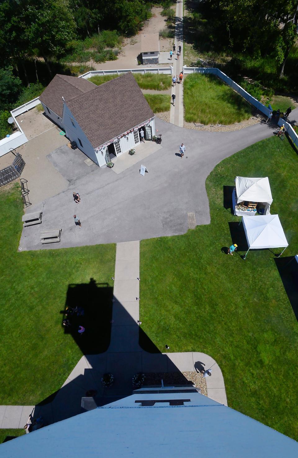 The Welcome Center at the Presque Isle Lighthouse is seen from the top of the tower during the 2022 Discover Presque Isle celebration.
