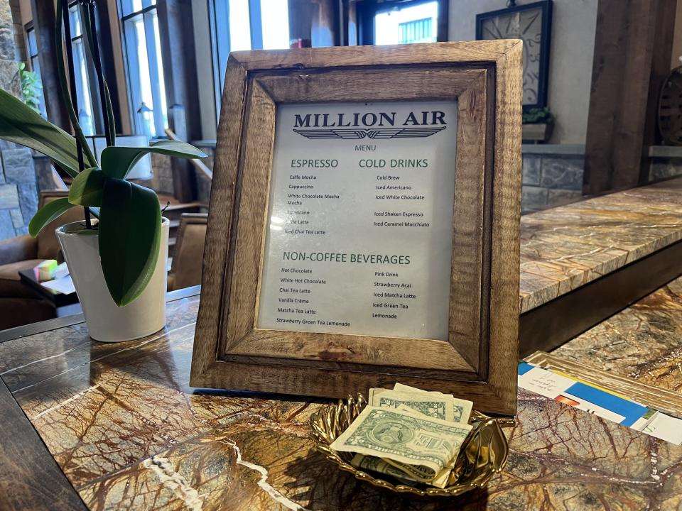 The Million Air FBO coffee bar at Westchester Airport in New York.