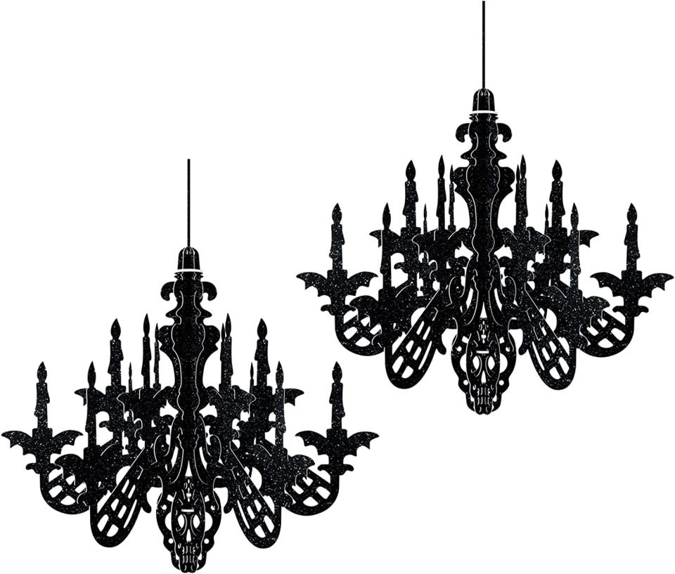 2 Pack Halloween Haunted House Hanging Decoration 14 Inch Glitter Chandelier Swirl Ceiling Decor Set black