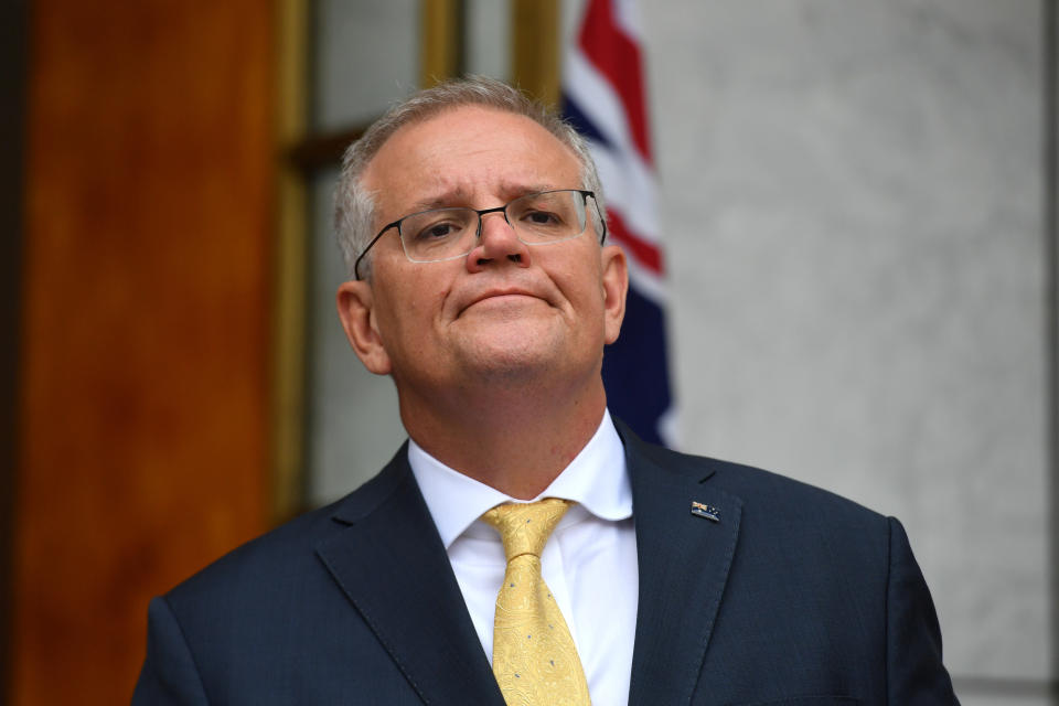 Prime Minister Scott Morrison at a press conference after a National Security Committee meeting at Parliament House in Canberra.